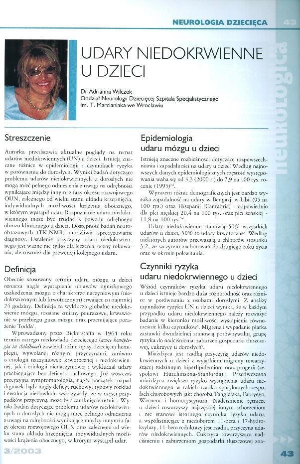 Dr Adrianna Wilczek - Artykuł o udarach niedokrwiennych